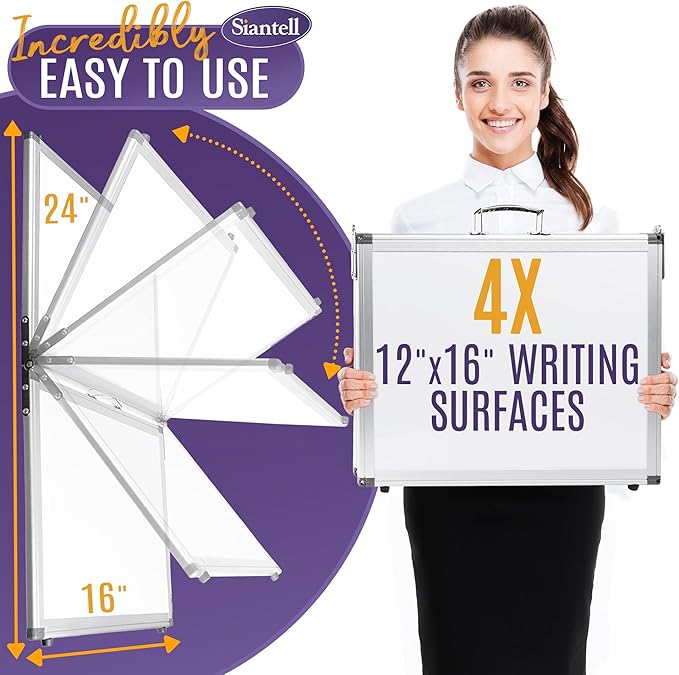 Small Dry Erase White Board – Magnetic Desktop Whiteboard - 16x12 inch 4 Sides Portable Whiteboard for Kids - Tabletop Mini Easel with Cover Bag for Office Desk, Students, Teachers