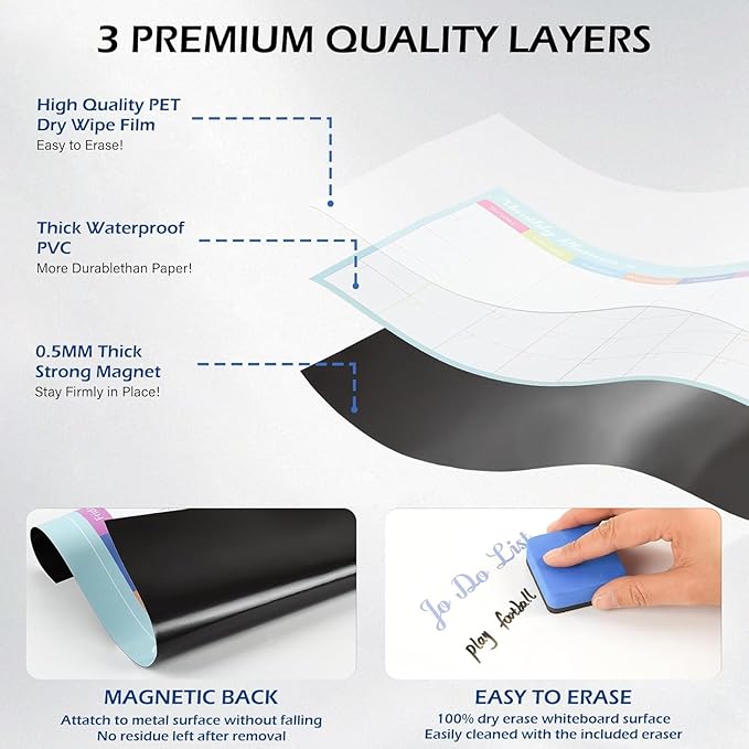 Magnetic Weekly Planner for Fridge 8x10 - Dry Erase Weekly Calendar Whiteboard with To-Do List & 10 Pack Magnetic Labels - Reusable Fridge Magnetic Dry Erase Calendar