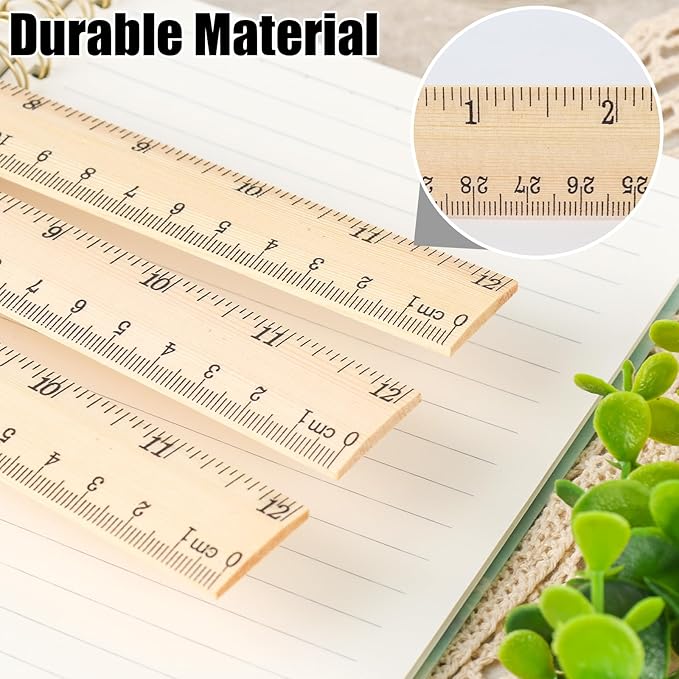 Koogel 24 Pack Wooden Rulers 12inch/30cm Bulk, Wood Measuring Rulers 2 Scale for Kids Students Office Classroom Back to School Supplies 2 Scale (30 cm)