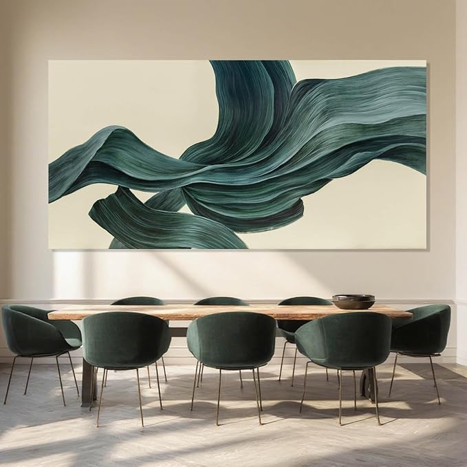 ZENPEE Large Green Abstract Wall Art and White Minimalist Canvas Wall Art, Home Decor, Office Wall Decor, Dining Room Wall Decor, Room Posters, 29" x 58"