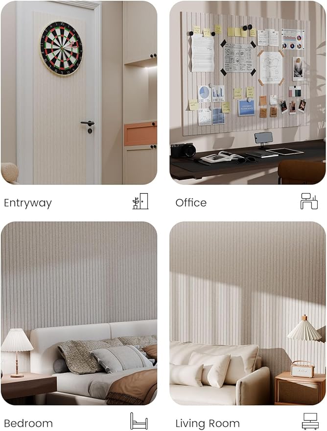 Bumusty Large Cork Board Alternative-47 x35 Felt Bulletin Board Tiles, with 30 Pushpins, 70 Adhesive Tabs, 12-Pack Slat Wall Paneling, Cork Boards for Office Push Pin Board Felt Board-Oatmeal