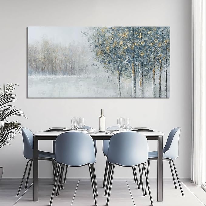 ZENPEE Grey and Blue Tree of Life Wall Art, Large Nature Wall Decor for Bedroom, Office, or Dining Room, Cuadros para Comedor Elegantes y Modernos, 24" x 48"