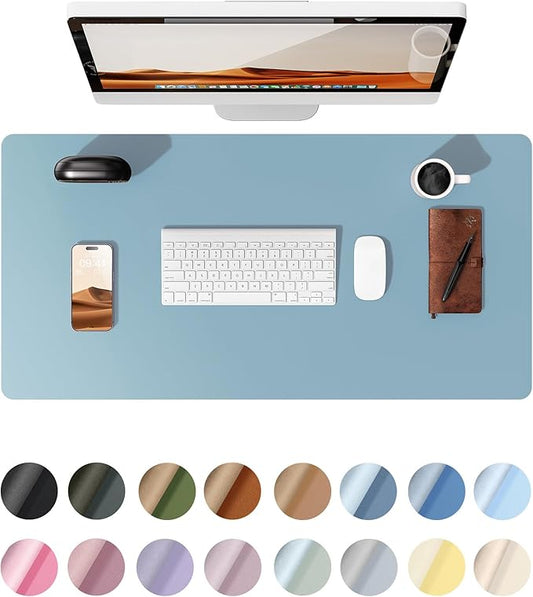 YSAGi Leather Desk Protector, Office Mat, Large Mouse Mat, Non-Slip PU Leather Blotter, Laptop Desk Pad, Waterproof Writing Pad for Office and Home (Ice Blue, 23.6" x 13.8")