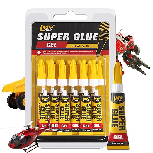 Super Glue Gel 12x3g CA Glue, Clear Cyanoacrylate Adhesive Single Use for Shoe Sole Repair Ceramic Plastic Model Metal Wood Aquarium Leather Pottery Glass, Food Safe Strong and Instant Bonding