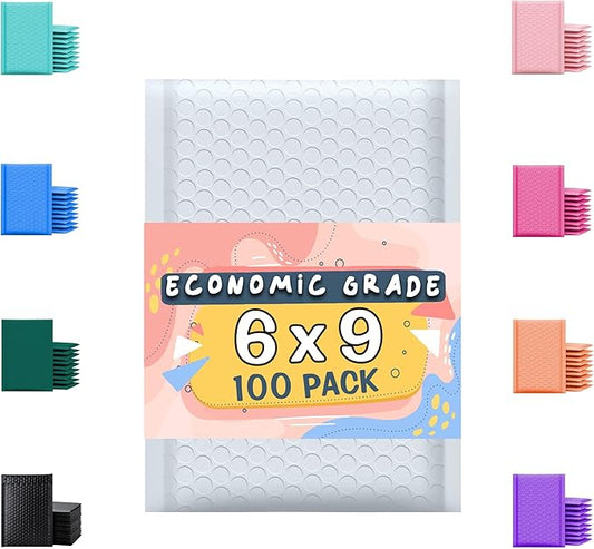 Economic Grade Poly Bubble Mailers 6x10 100 Pack White Waterproof Self Seal Adhesive Shipping Bags, Cushioning Padded Envelopes for Shipping, Mailing, Packaging Usable 6x9