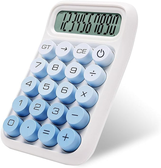 Y YOMA 1 Pack Mechanical Switch Calculator with 10 Digit Large LCD Display Big Button, Mini Cute Desktop Calculator 4 Function Basic Calculators for School Home Office Business, Lake Blue
