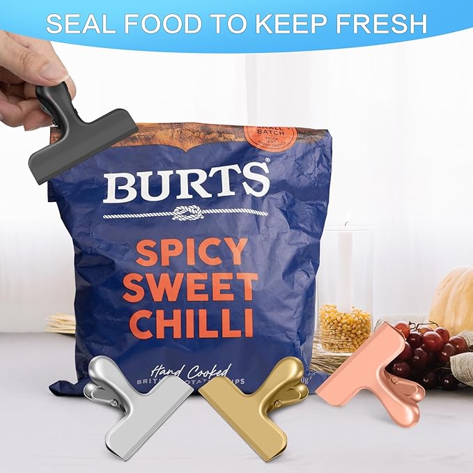 24 Pack Chip Clips, Stainless Steel Bag Clips for Food, Chip Bag Clip Heavy Duty, Food Clip Ideal for Kitchen Office Storage(Black)