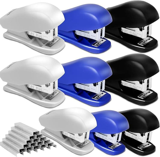 9PCS Mini Stapler with Staples,25 Sheet Capacity Office Desktop Stapler with 4320 Standard Staples,Portable Small Stapler for Student Office School Home(3 Colors)