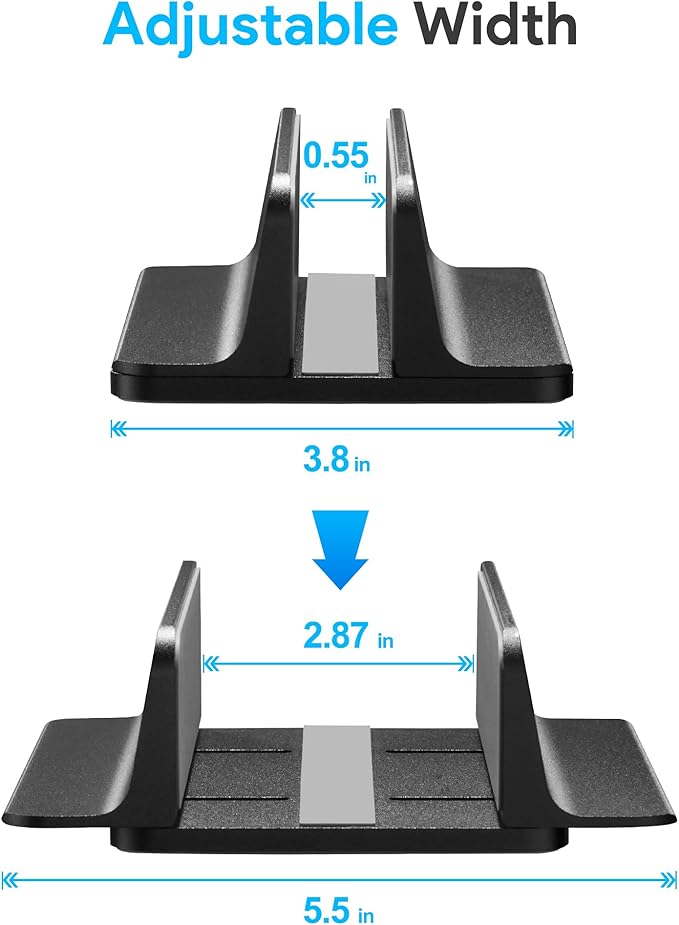 JARLINK Vertical Laptop Stand, Aluminum Laptop Holder Desktop Stand with Adjustable Dock Size (up to 17.3 inches) Compatible with All MacBook/Surface/Dell/Gaming Laptops (Black)