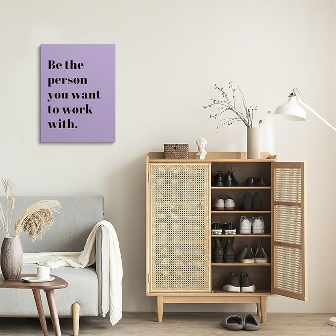 XWELLDAN Be The Person You Want to Work With Inspirational Quote Wall Art Canvas Prints,Team Work Motivational Quotes Wall Art Decor for Home Office Workplace, 11 x 14 Inch, Framed(Purple)
