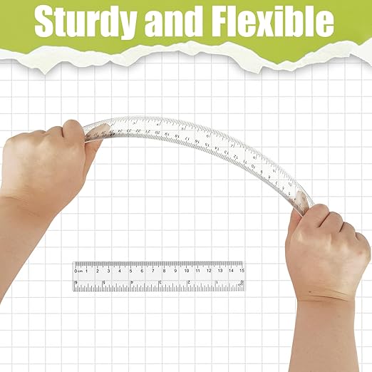 ZUFECY 6-Count Ruler Set: 3x6 + 3x12 Hard Plastic Straight Rulers, Dual-Scale (Inch/Metric) for Students