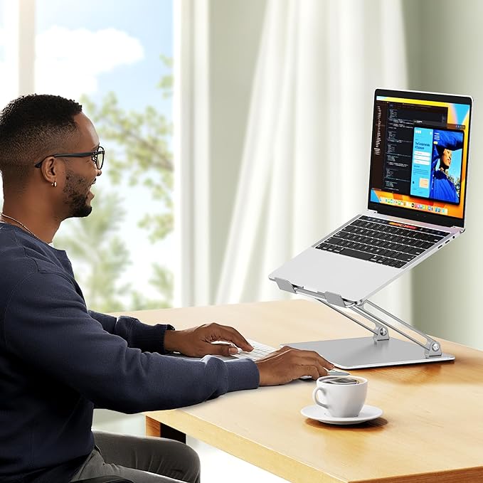 BESIGN LS10 Aluminum Laptop Stand, Ergonomic Adjustable Notebook Tablet Stand, Computer Holder Compatible with Air, Pro, Dell, HP, Lenovo More 10-14" Laptops, Silver