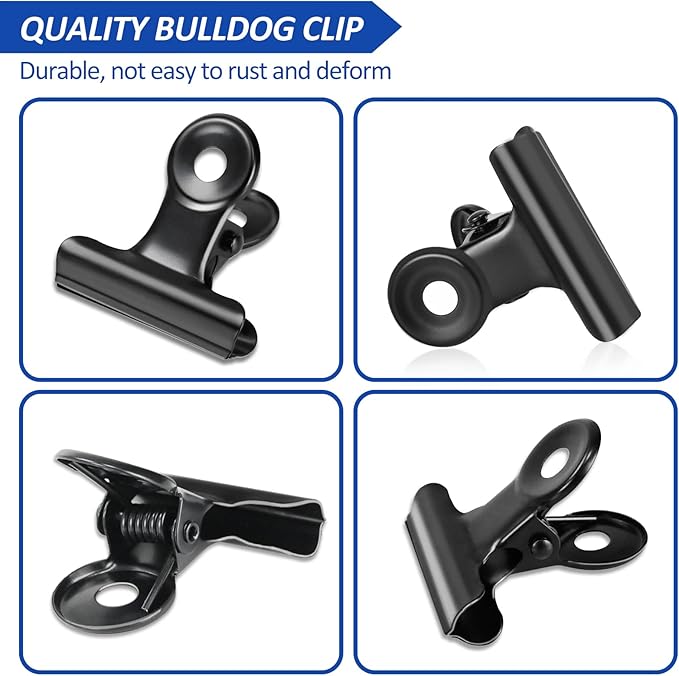 30 Pack Bulldog Clips 1.25 Inches Small Hinge Paper Clips Metal Hinge Clips for Crafts, Food Bags, Drawings, Photos at Home Kitchen & Office Usage, Black, 31mm