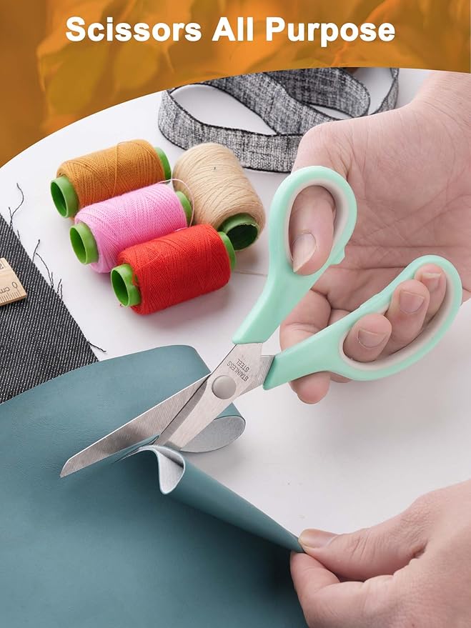 Craft Scissors Set of 4, Stainless Stee Blades, Sharp, Comfort Grip, Scissors All purpose for Office School Home Fabric Sewing DIY Craft Cutting, 8.5''/7.5''/6.7''/5.5'', Green