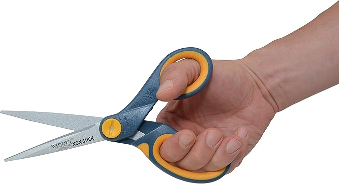 Westcott 8" Straight Titanium Bonded Non-Stick Scissors with Adjustable Glide Feature, Grey/Yellow (14849)