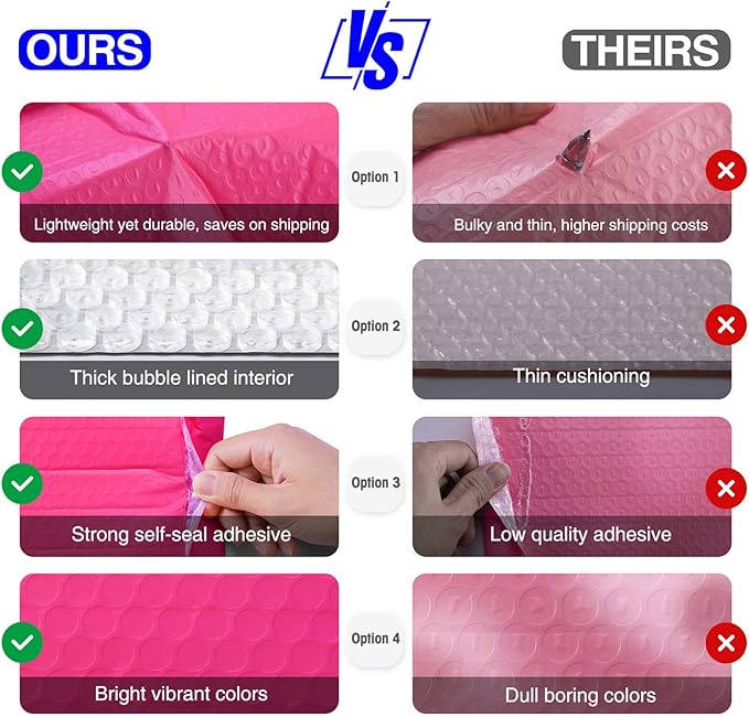 Metronic Small Bubble Mailers 4x8 Inch 800PC Bulk Usable Size 4x7 Poly Bubble Mailers Self-Seal, Mailing Envelopes, Padded Envelopes, Packaging for Small Business, Jewelry, Hot Pink