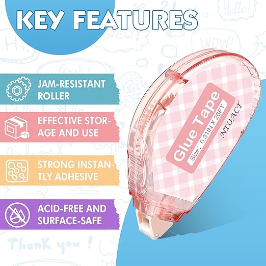 12 Pack Scrapbook Tape, Double Sided Tape Roller for Crafts,0.31In x 26 Ft Adhesive Glue Tape Runner for Scrapbooking,Junk Journal Supplies and Craft Supplies Gift Wrapping