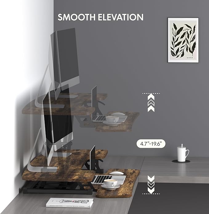 FLEXISPOT FLXISPOT 42-inch Standing Desk Converter, Sit to Stand Dual Monitor and Laptop Workstation with Wide Keyboard Tray, Rustic Color