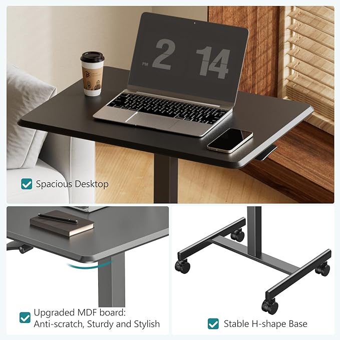 NEWBULIG Rolling Standing Desk Adjustable Height Black, Mobile Standing Desks with Wheels, Portable Table Medical Rolling Computer Cart, Podium Stand with Metal Frame for Teacher Classroom Laptop