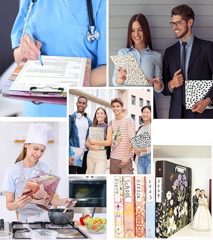 3 Ring Binder 2 Inch for 8.5"x11" Paper, Three Ring Binders with Clipboard, 5 Dividers with Tabs and Pockets, Plastic Folder, 18 Divider Stikers,Decorative Black Binder with Pen Holder,Weeds