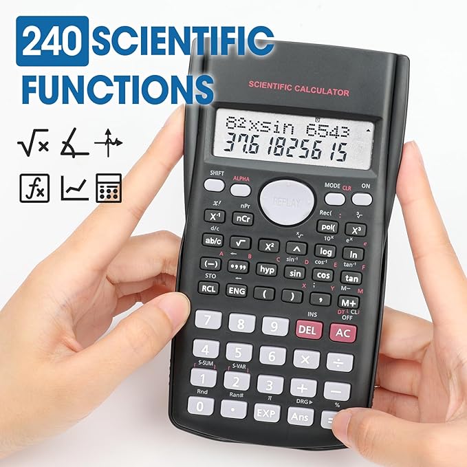6 Pack Scientific Calculators Bulk, 2-Line Large Screen Display 240 Functions Scientific Calculators for Students, Math Algebra Fraction Calculator for High School College School