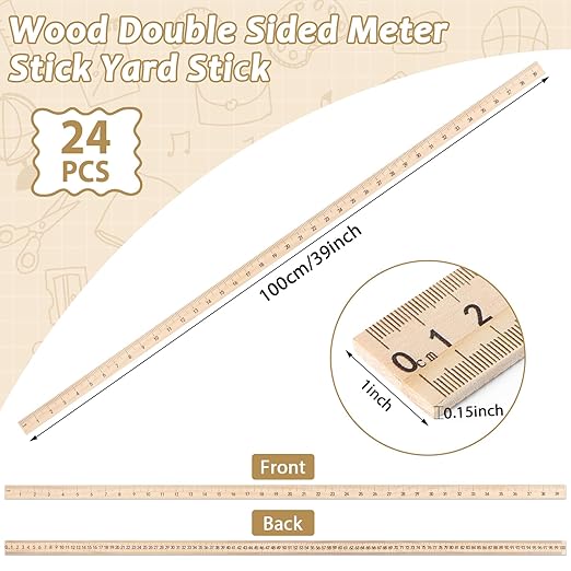gisgfim 24 Pack 39 Inches Wood Double Sided Meter Stick Yard Stick Wood Economy Meterstick Wooden Ruler 100 Centimeters Measuring Yardstick Bulk School Classroom Home Office Kid Measuring Tailor Craft
