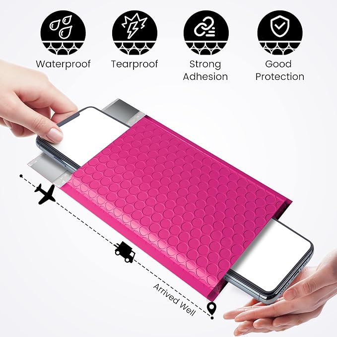 Fuxury Bubble Mailers 4x8" 100 Pack Pink Bubble Mailers Usable Size 4x7” Small Padded Envelopes Waterproof Mailing Envelopes Bubble Padded