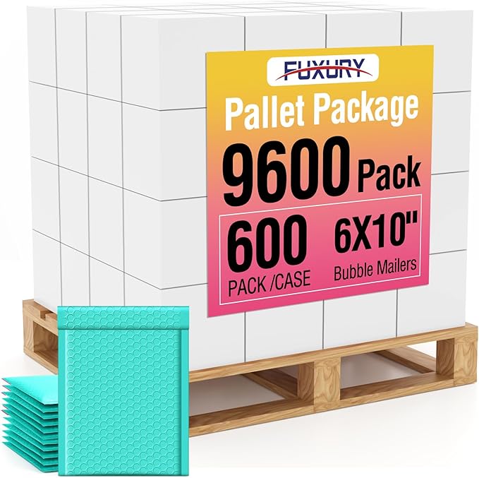 Fuxury Bubble Mailers 6x10" Teal Padded Envelopes 9600 Pack Bulk Strong Adhesion Full Pallet of Padded Mailers Thick Bubble Envelopes for Small Business Mailing Small Items,Jewelry,Makeup