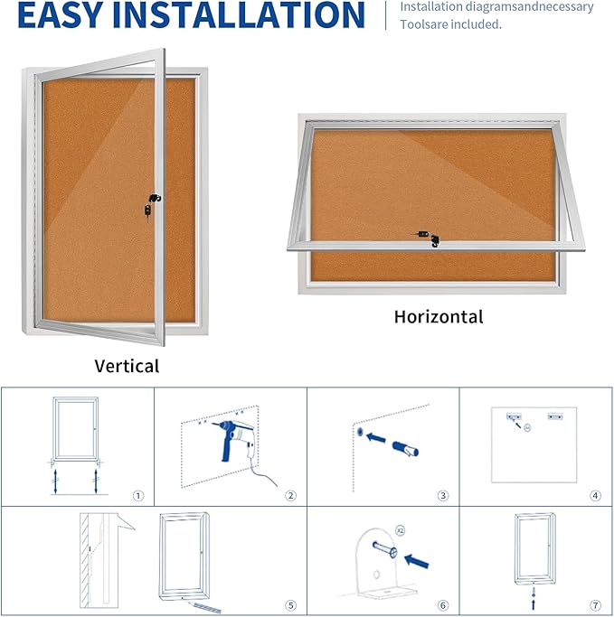 Outdoor Enclosed Bulletin Board Weatherproof 36"x24", Lockable Cork Noticeboard with Tempered Glass Locking Door, Secure Display for Notices, Posters & Memos