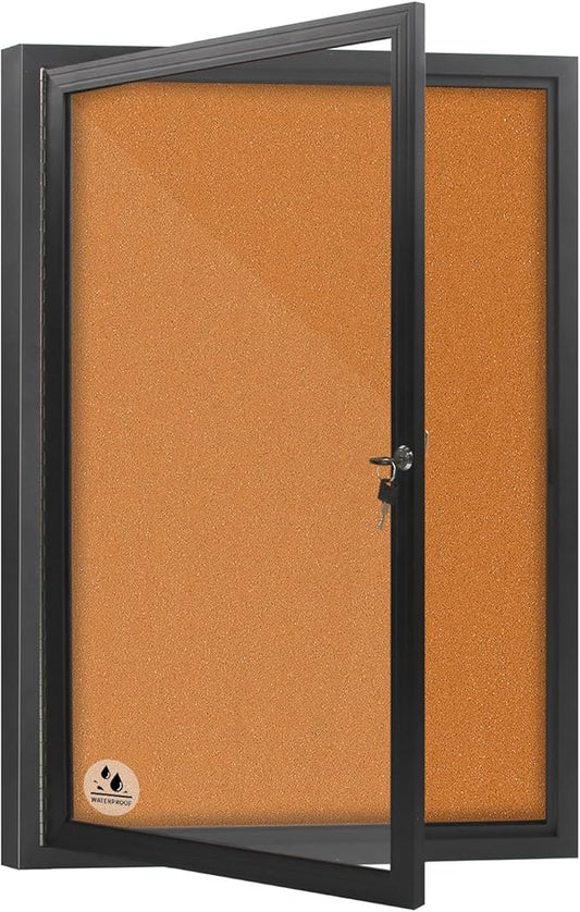 Outdoor Enclosed Bulletin Board Weatherproof 36"x24", Lockable Cork Noticeboard with Tempered Glass Locking Door, Secure Display for Notices, Posters & Memos