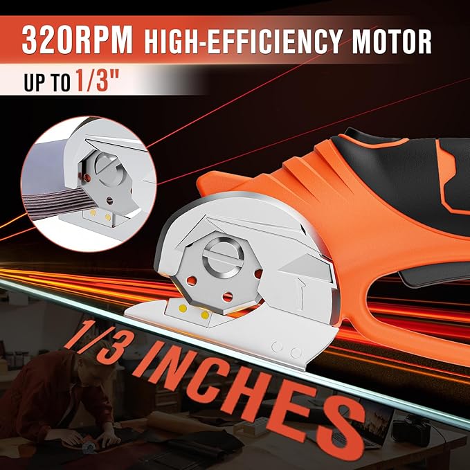 BUBRA Cordless Electric Scissors, 4V Cardboard Cutter with 4 Blades, Rechargeable Box Cutter up to 1/3", with Storage Bag, Safety Lock & LED Light, Electric Scissors for Cardboard, Fabric & Carpet