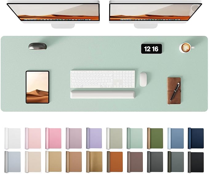 YSAGi Leather Desk Protector, Office Mat, Large Mouse Mat, Non-Slip PU Leather Blotter, Laptop Desk Pad, Waterproof Writing Pad for Office and Home (Pale Green, 47" x 17")