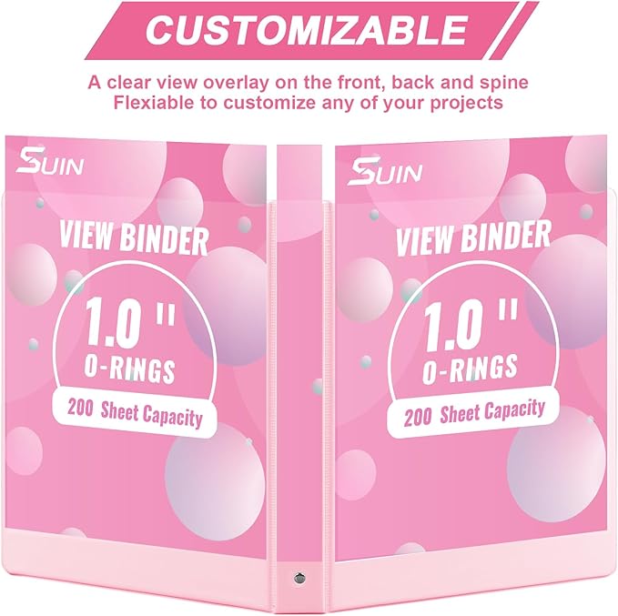 1-inch 3 Ring Binder with 2 Interior Pockets, 1'' Basic Binders Holds US Letter Size 8.5'' x 11'' Paper - Versatile Binders for Office, Home, and School Use, 6 Pack (Pink)