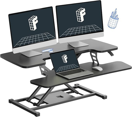 FLEXISPOT 36-inch Standing Desk Converter Height Adjustable Sit to Stand Up Workstation, Dual Monitor and Laptop Riser with Wide Keyboard Tray, Black, 5pcs Include