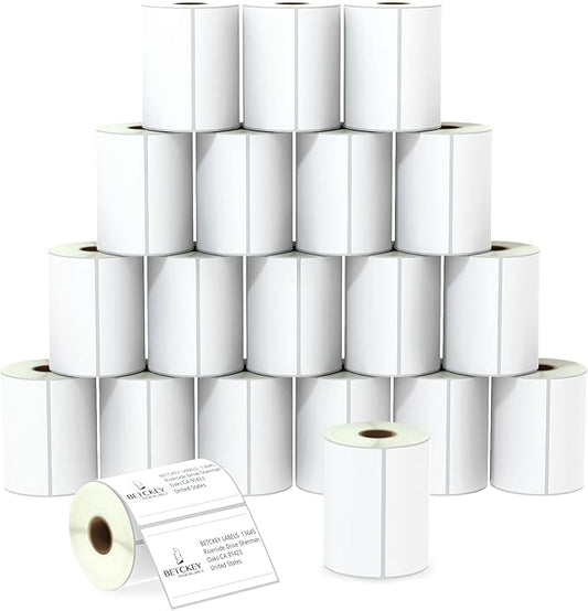 BETCKEY - 4" x 2.5" (102 mm x 64 mm) Shipping & Multipurpose Labels Compatible with Zebra & Rollo Label Printer,Premium Adhesive & Perforated [20 Rolls, 12400 Labels]