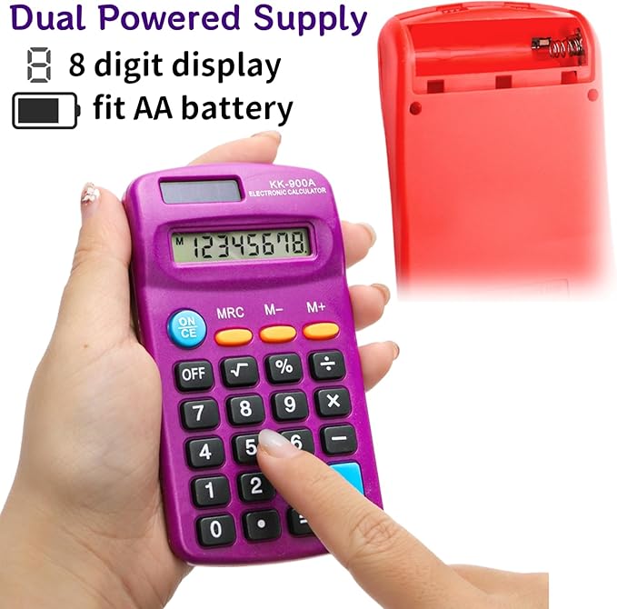 Goaste 12 Pack Pocket Size Mini Calculators, 8 Digit Display Basic Calculator, Small Solar Battery Dual Power Calculator in 6 Colors, 4 Function Handheld Calculators Bulk for Student Kid School Office