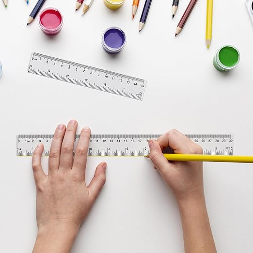 ZUFECY 6-Count Ruler Set: 3x6 + 3x12 Hard Plastic Straight Rulers, Dual-Scale (Inch/Metric) for Students