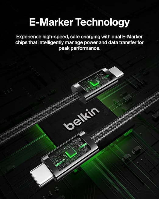 Belkin USB C to USB C Cable, 9.9ft, 240W - Type C Charger, iPhone Charger Cord, Soft, Braided, Flexible for iPhone 17, Galaxy S25, Pixel 10, MacBook, Chromebook, iPad Pro, Switch Steam Deck – Black