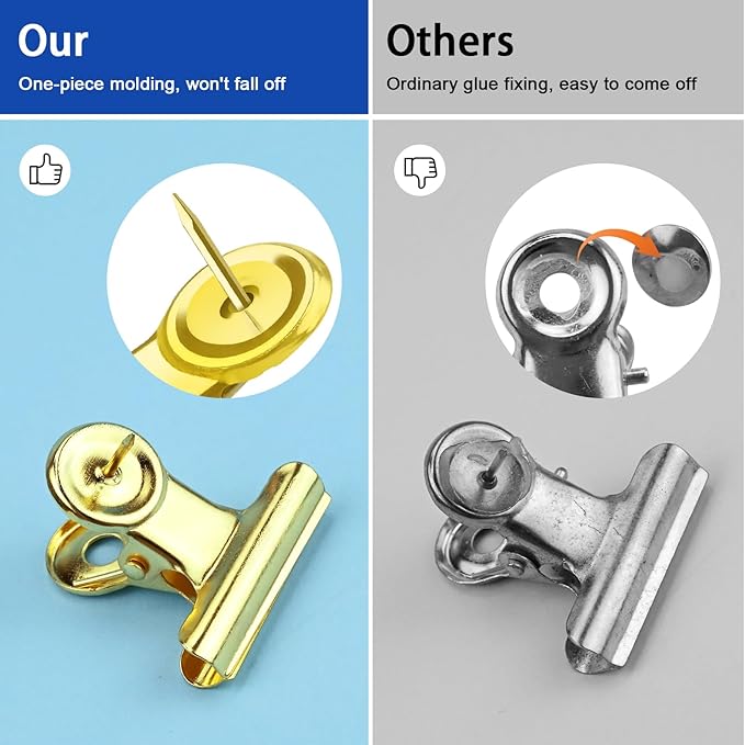30 Pieces Push Pins Clips Gold Thumb Tacks with Clips for Cork Boards, Bulletin Boards