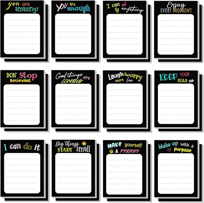 Yinder 24 Pcs Inspirational Sticky Notes Christmas Appreciation Sticky Notes Motivational Funny Memo Pads Positive Note 3 x 4 Medical Assistant Gift for Women Office(Black,Inspirational)