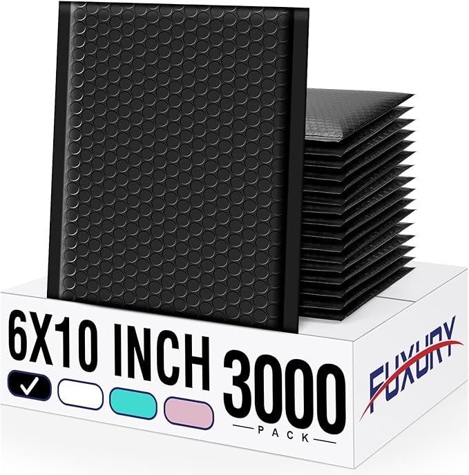 Fuxury Bubble Mailers 6x10“ 3000 Pack Black Padded Envelopes Usable Size 6x9" Thick Mailing Envelopes Bubble Padded, Shipping Bags for Mailing,Packaging, Small Business, Boutique, Bulk #0