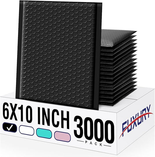 Fuxury Bubble Mailers 6x10“ 3000 Pack Black Padded Envelopes Usable Size 6x9" Thick Mailing Envelopes Bubble Padded, Shipping Bags for Mailing,Packaging, Small Business, Boutique, Bulk #0