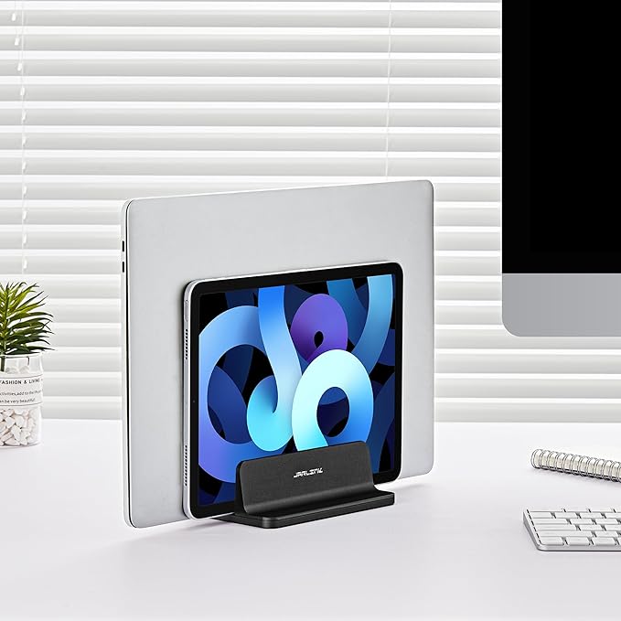 JARLINK Vertical Laptop Stand, Aluminum Laptop Holder Desktop Stand with Adjustable Dock Size (up to 17.3 inches) Compatible with All MacBook/Surface/Dell/Gaming Laptops (Black)