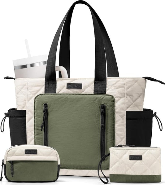 Puffer Tote Bag for Women, Lightweight Puffy Work Laptop Handbag Teacher Nurse Quilted Shoulder School Daily Travel Gym Bags