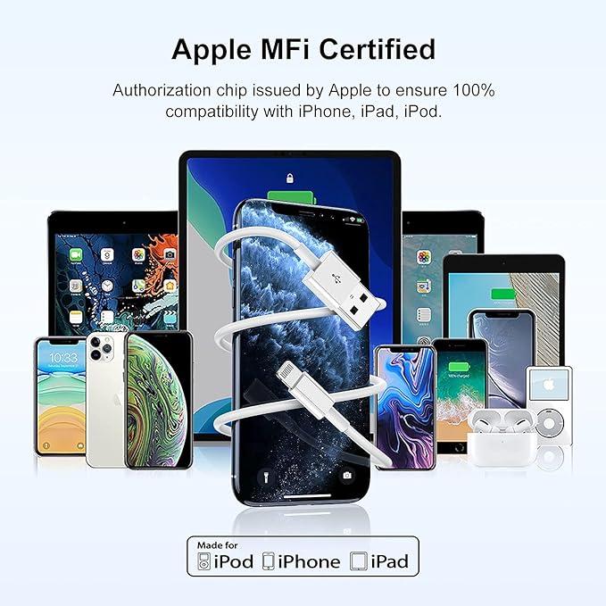 [ Apple MFi Certified ] iPhone Charger 6ft, Long Lightning to USB Cable 6 Feet, Fast Apple Charging Cable Cord 6 Foot for iPhone 14 Pro Max/13 Pro Max/12 Mini/11 Pro/11/XS/XR/8/7/6s/iPad,Air