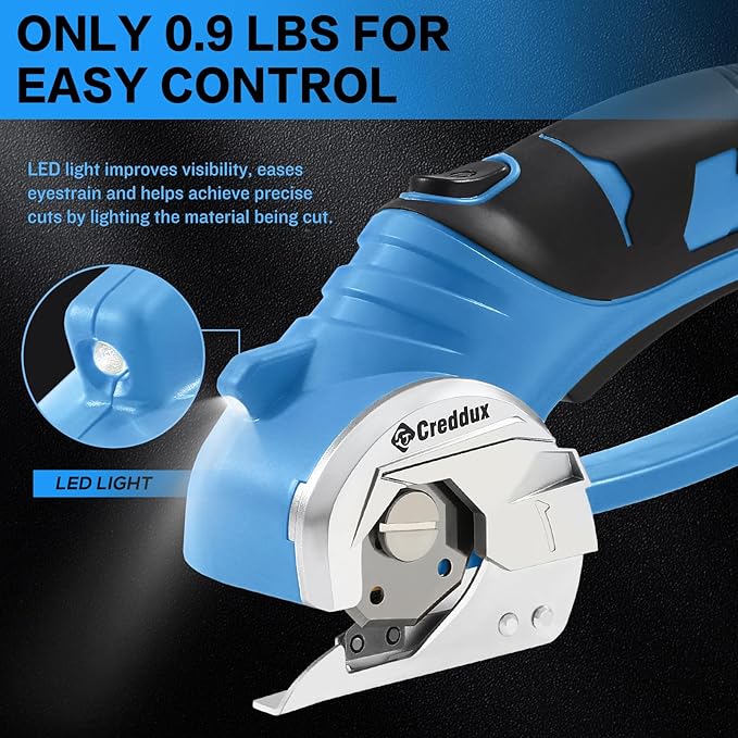 4v Cordless Electric Scissors, Electric Box Cutter With LED Light and Safety Lock, Cardboard Cutter, Rotary Cutter for Cardboard Leather Carpet Plastic Blue