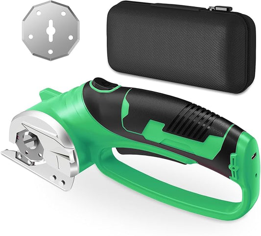 Cordless Electric Scissors, 4V Rechargeable Box Cutter & Cardboard Cutter with LED Light, Safety Lock - Rotary Cutter for Fabric, Leather, Plastic, Crafting, Sewing with Storage Box(Bright Green)