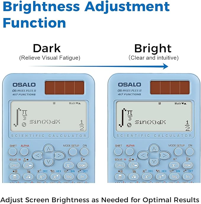 OSALO Scientific Calculator 417 Function 2 Line 10+2 Digits Written Display Solar and Battery Calculators for Students Secondary School College Blue (OS 991ES Plus 2nd Edition)