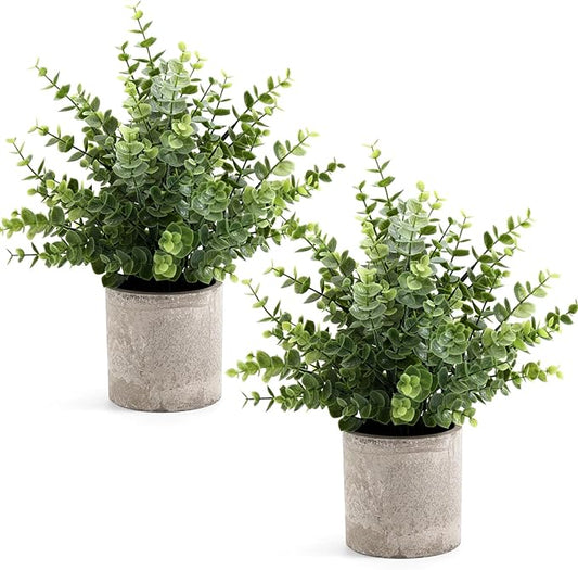 2 Pack Small Fake Plants 14" Eucalyptus Potted Artificial Plants for Shelf Desk Home Bathroom Farmhouse Room Coffee Table Decor (Sage Green-Large)