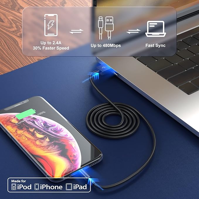 [3Pack]Apple Chargers for iPhone 12 11 Charger Cable 10ft,[Apple MFi Certified]Apple Charging Cord 10ft Lightning to USB Cable 10 Foot, Fast Phone Charging Cord for iPhone 12 Pro Max/11/10/X/XR，Black